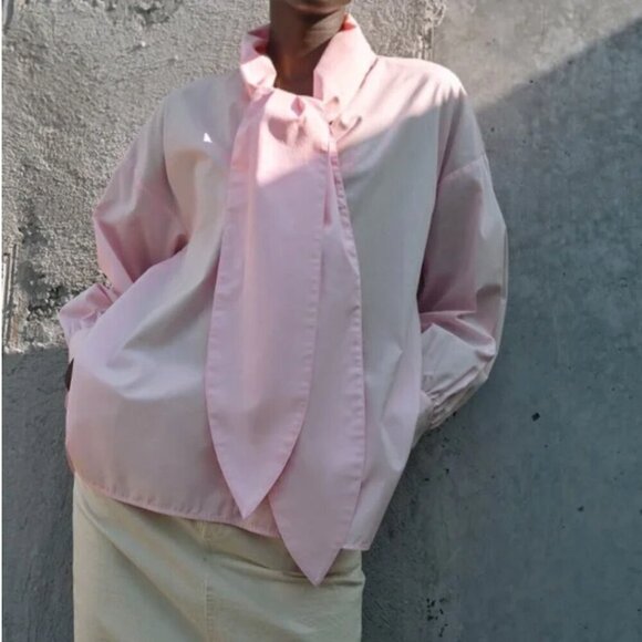 Zara Pink Scarf Neck Blouse, Size Small NWT - Picture 10 of 10